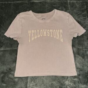 Social Culture Yellowstone T-Shirt Womens Small Pink Ribbed Cropped Baby Tee